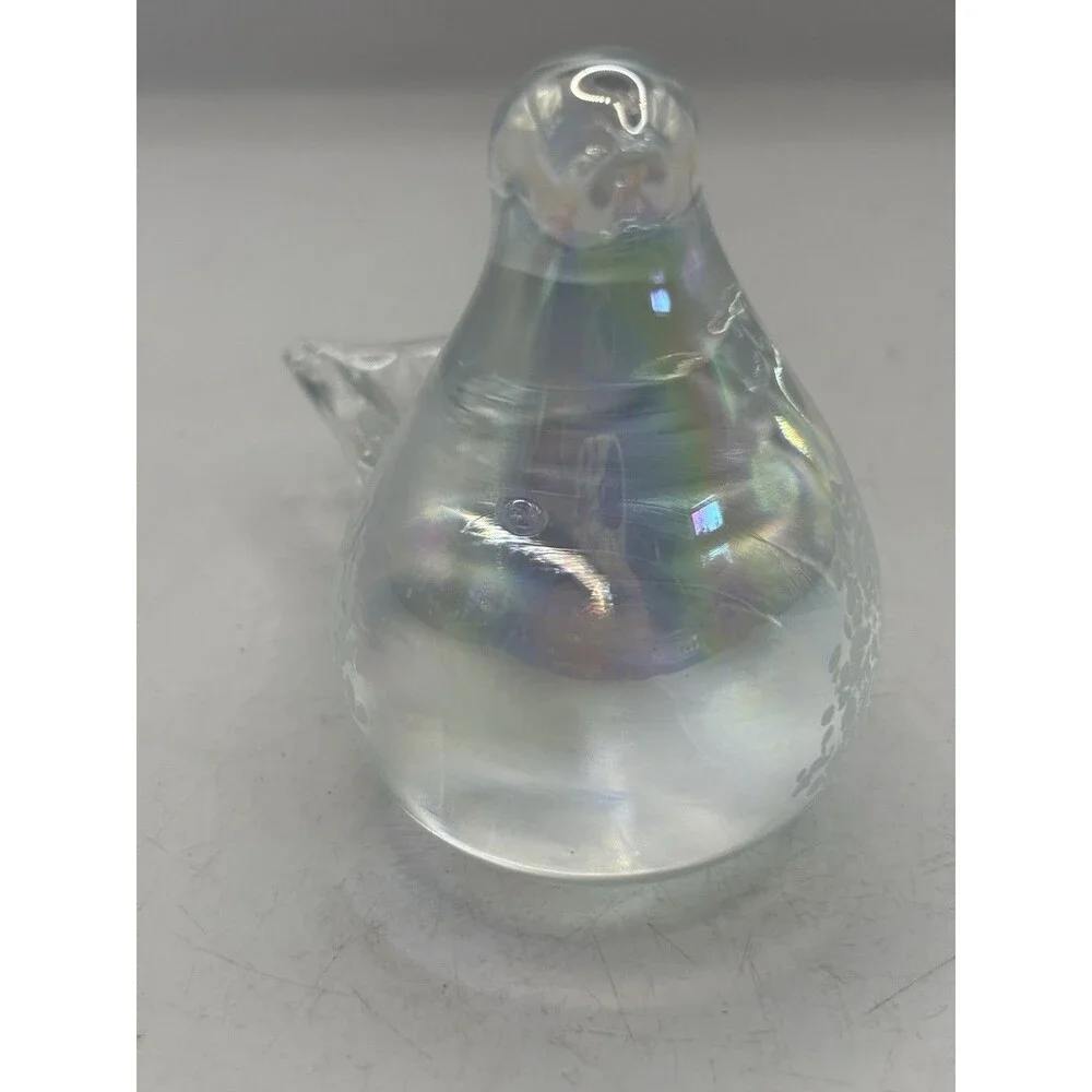 Rainbow Snow Bird Figurine Iridescent Art Glass Matte Finish 5”